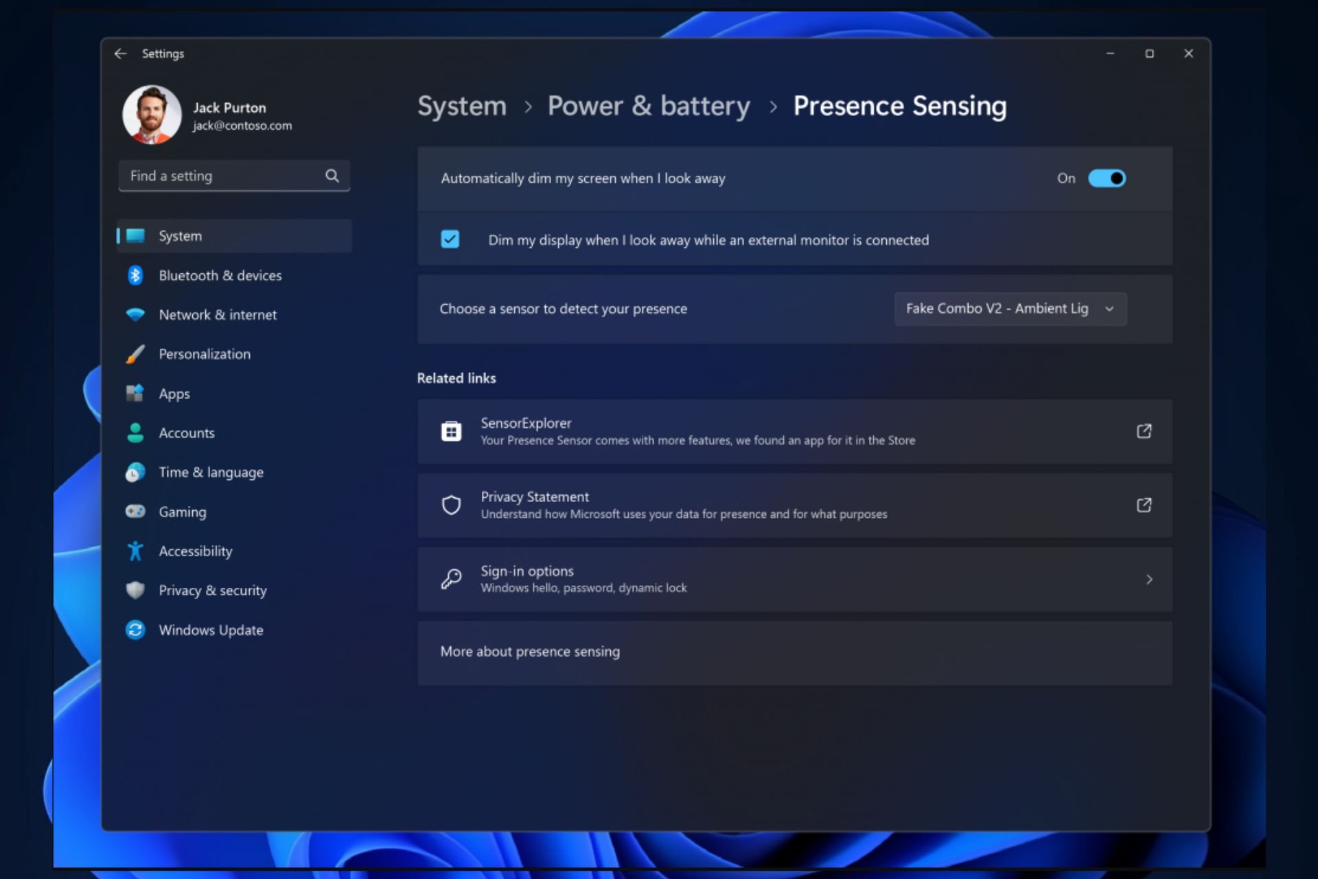 windows 11 presence sensing