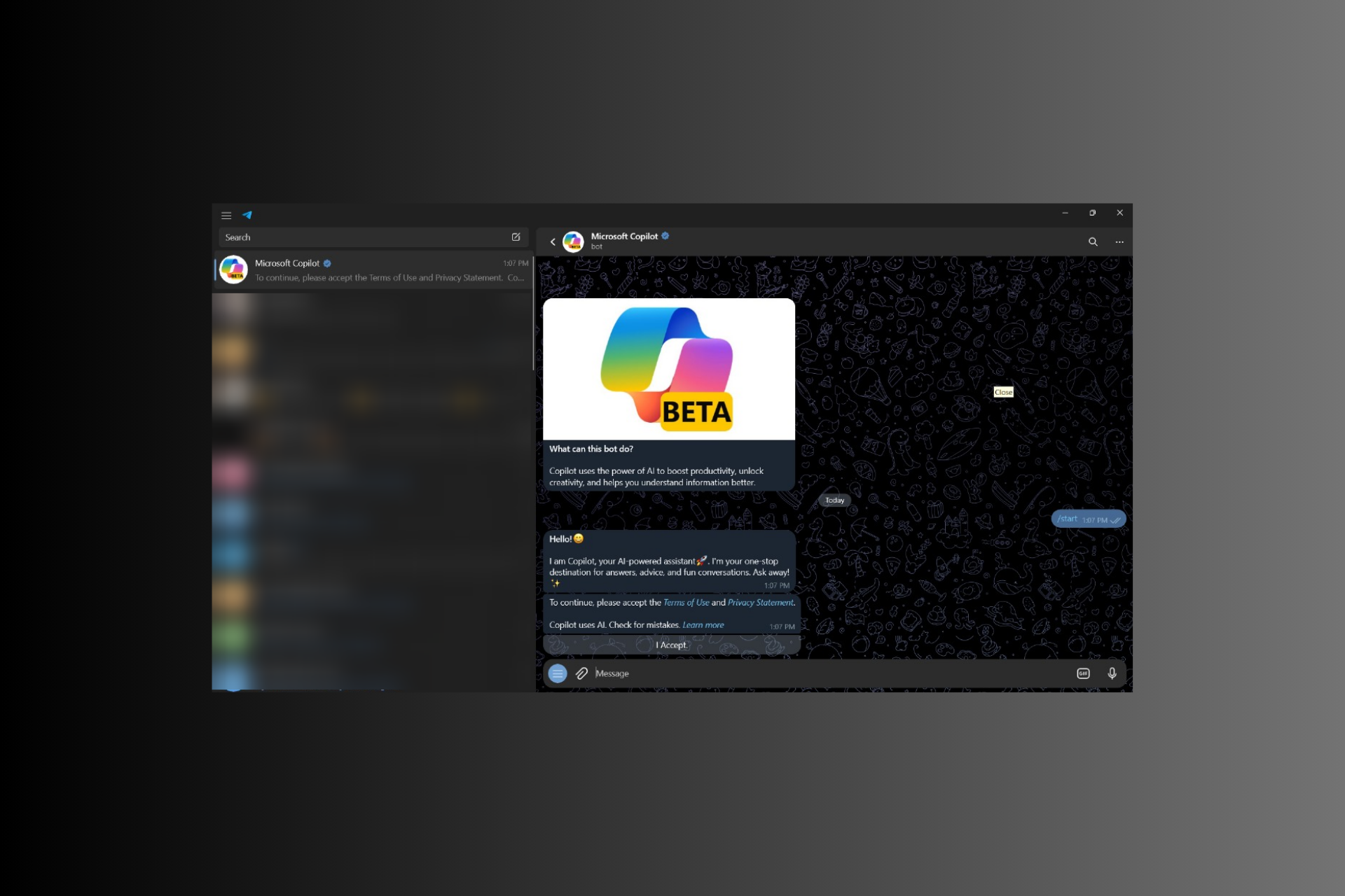 Microsoft Copilot Beta is now available on Telegram