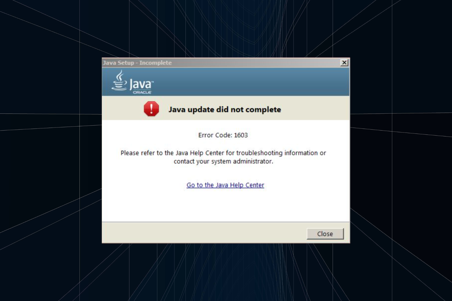 fix java error code 1603 in Windows